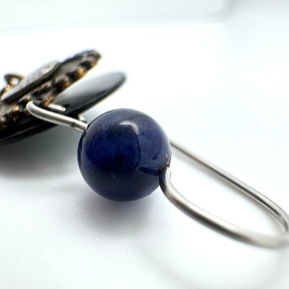 Blue Sodalite Beads Mixed Metal Earrings Abstract Heart Design Vintage - Picture 6 of 10